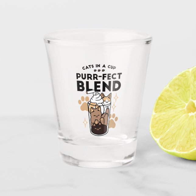 Purr-fect Blend: Cat and Coffee Art for Pet Lovers Shot Glass (Front)