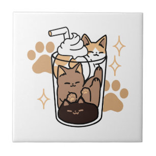 Purr-fect Blend: Cat and Coffee Art for Pet Lovers Tile