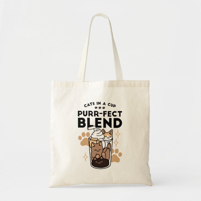 Purr-fect Blend: Cat and Coffee Art for Pet Lovers Tote Bag (Front)