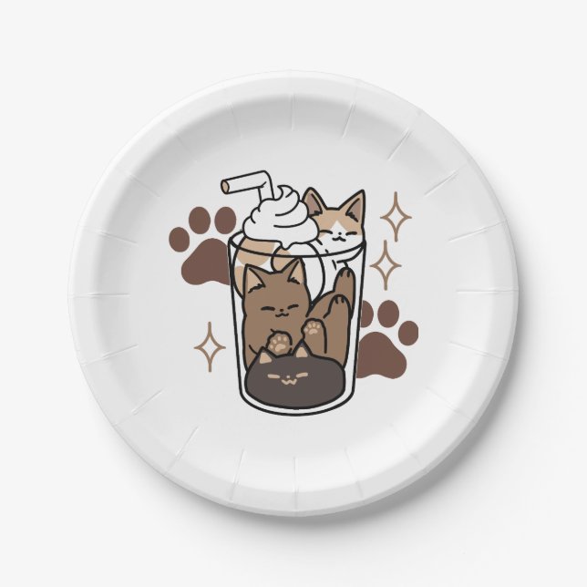 Purr-fect Blend: Coffee Design for Cat & Coffee Paper Plate (Front)