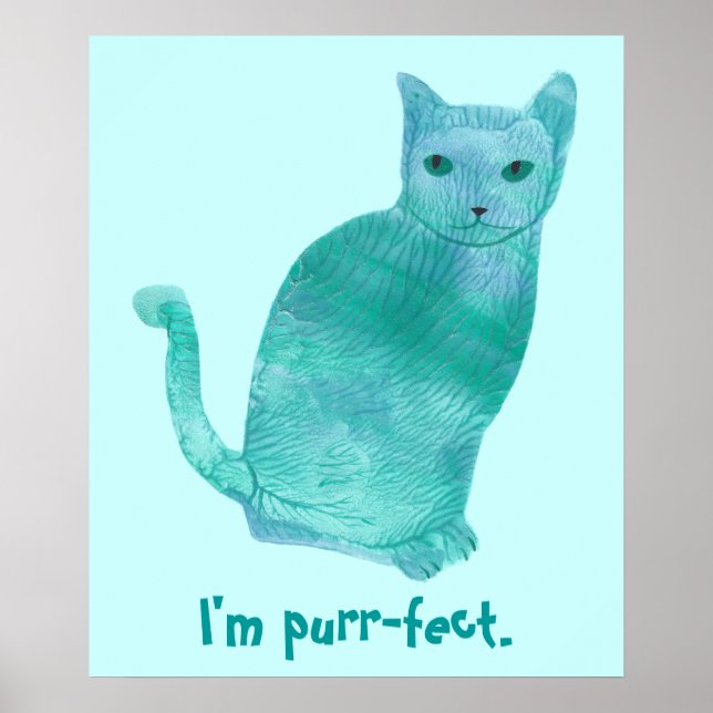 Purr-fect Blue Green Abstract Cat Posters (Front)