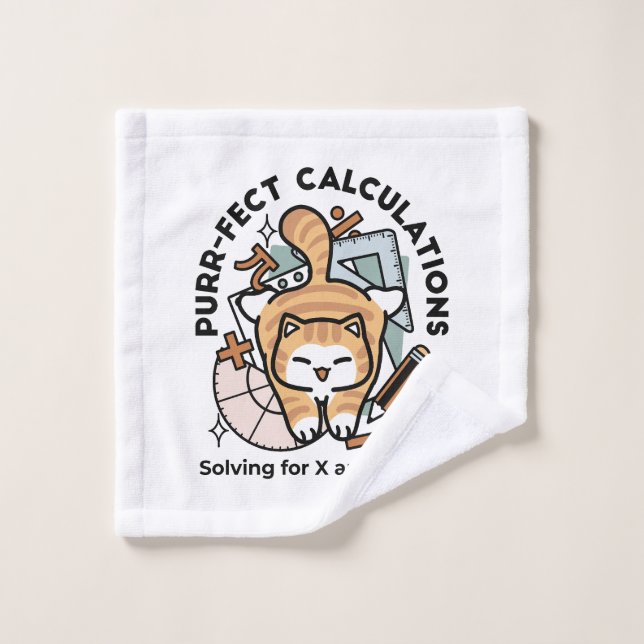 Purr-fect Calculations – Funny Math Cat Design Bath Towel Set (Wash Cloth)