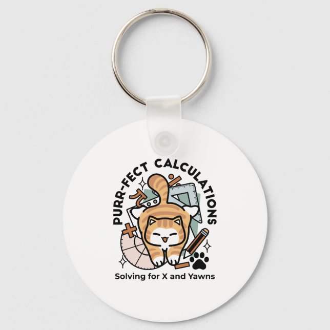 Purr-fect Calculations – Funny Math Cat Design Key Ring (Front)
