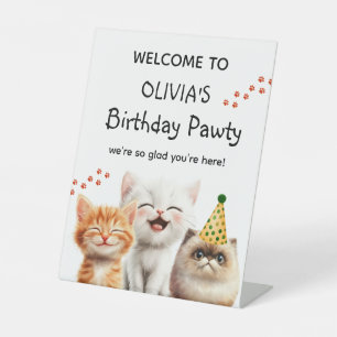 Purr-fect Cat Birthday Cute Kids Kitten Pawty Pedestal Sign