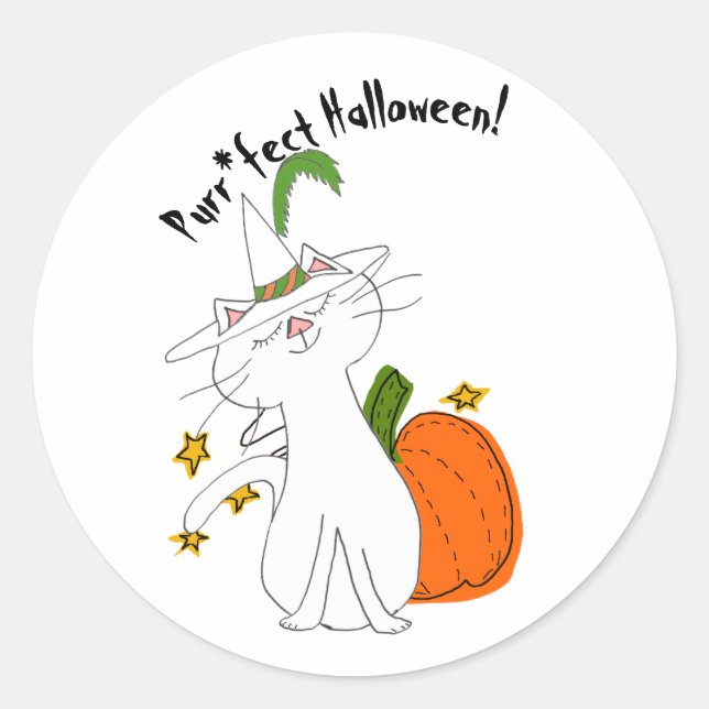 Purr*fect Cat Pumpkin Halloween Classic Round Sticker (Front)