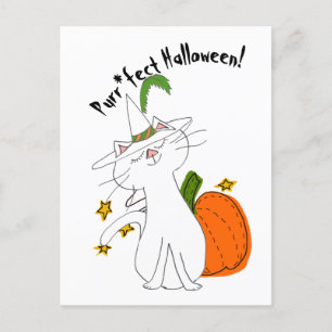 Purr*fect Cat Pumpkin Halloween Holiday Postcard