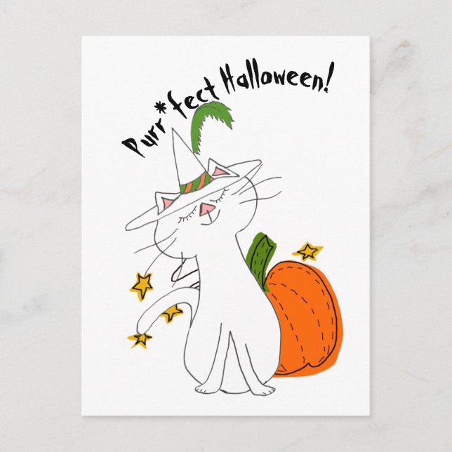 Purr*fect Cat Pumpkin Halloween Holiday Postcard (Front)