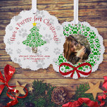Purr-fect Christmas Fun Paw Prints Cat Photo Tree Decoration Card<br><div class="desc">These adorable ornament cards are a wonderful way to send holiday greetings that can be displayed directly on the Christmas tree! The cute and fun design features a Christmas tree and wreath made from red and green paw prints. The front reads "Have a Purrrr-fect Christmas" with room for a short...</div>