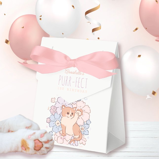 Purr-fect Cute Cats Floral Girl 1st Birthday Favour Box (Creator Uploaded)