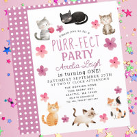 Purr-fect Cute Cats Floral Girl 1st Birthday
