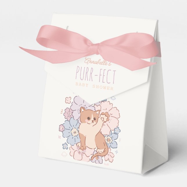 Purr-fect Cute Cats Floral Girl Baby Shower Favour Box (Front Side)