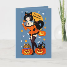 Purr-fect Halloween Greeting with Cute Cats Lady