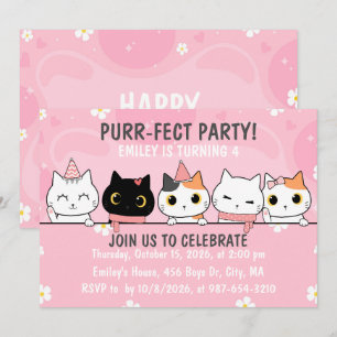 Purr-Fect Kitty Birthday Party Invitation