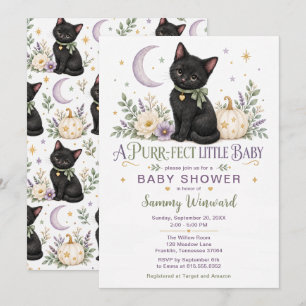 Purr-fect Little Black Cat Fall Baby Shower Invitation
