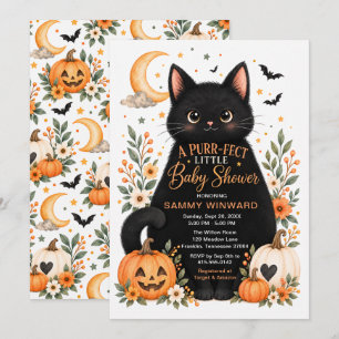 Purr-fect Little Halloween Cat Baby Shower Invitation