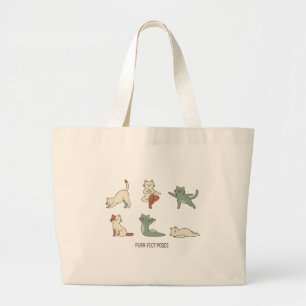 "Purr-fect Poses" Minimalist Cat Yoga Large Tote Bag