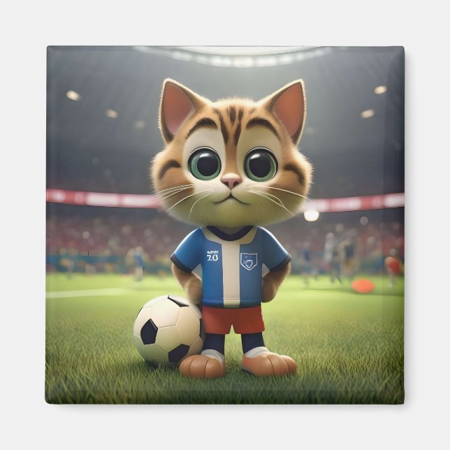 "Purr-fect Striker: The 3D Soccer Cat" Magnet (Front)