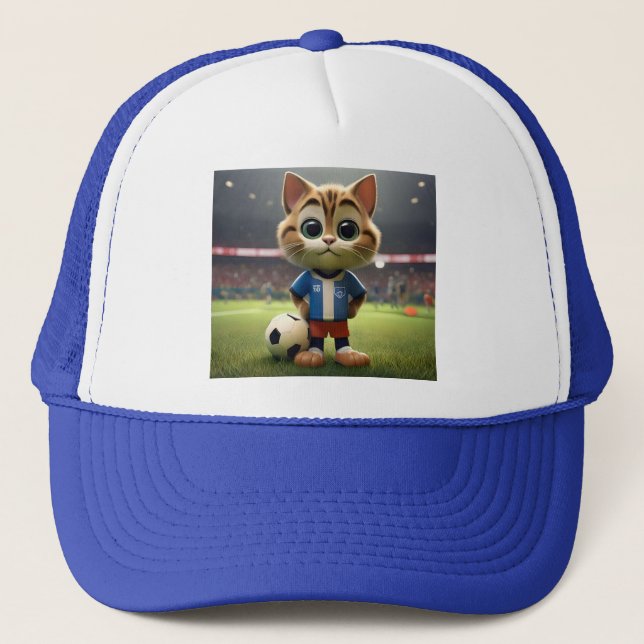 "Purr-fect Striker: The 3D Soccer Cat" Trucker Hat (Front)