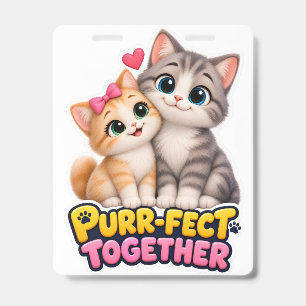Purr-Fect Together Cute Cat Couple Love Funny ID Badge