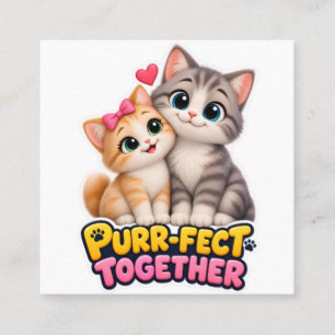 Purr-Fect Together Cute Cat Couple Love Funny Square Business Card