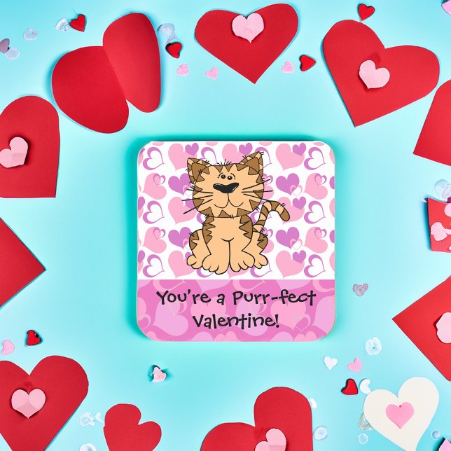 Purr-fect Valentine Square Sticker (purrfect valentine cat stickers)
