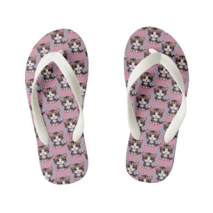 Purr-fectly Adorable Chibi Kawaii Kitten in Pink Kid's Jandals
