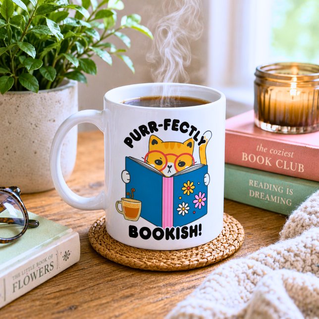 Purr-fectly Bookish Cat Coffee Mug (Creator Uploaded)