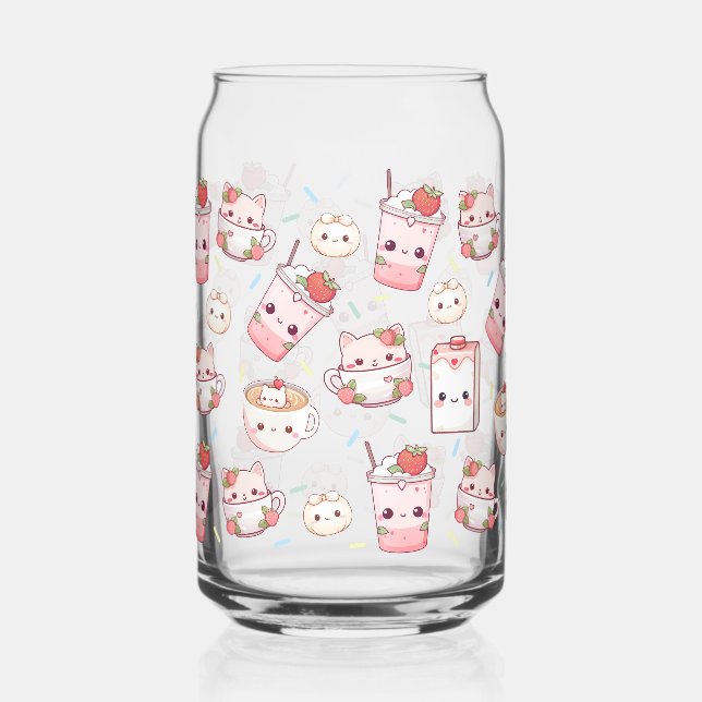 Purr-fectly Brewed: Kawaii Cat Coffee Glass Can (Front)