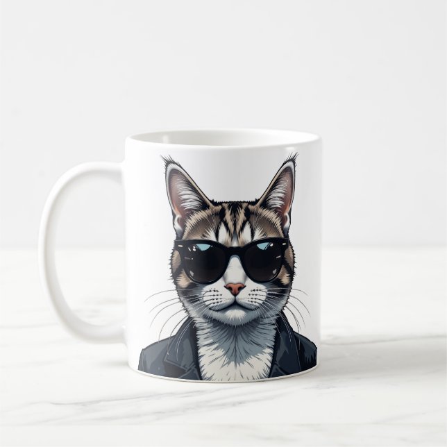 Purr-fectly Cool: Cat with Shades Coffee Mug (Left)