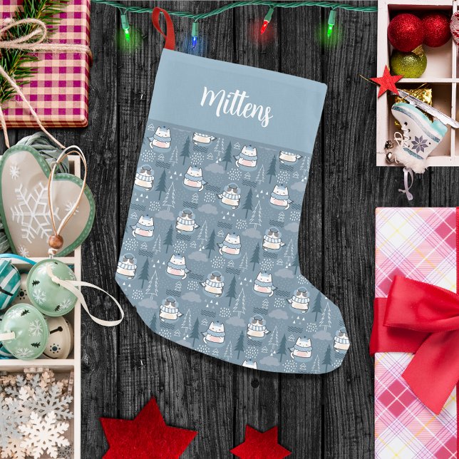 Purr-fectly Cosy Monogrammed Adorable Winter Cats Small Christmas Stocking (Creator Uploaded)