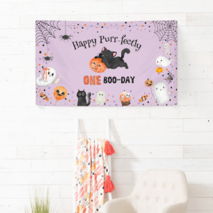 Purr-fectly One Boo-day Cat Halloween 1st Birthday Banner