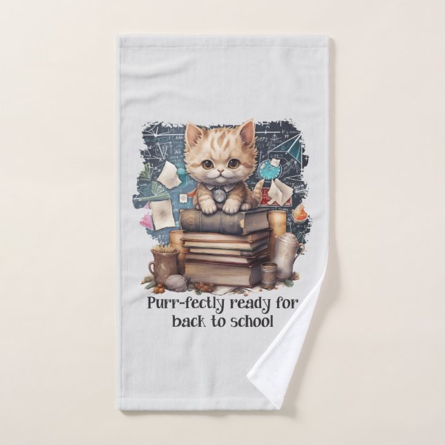Purr-fectly Ready For Back To School Bath Towel Set (Hand Towel)