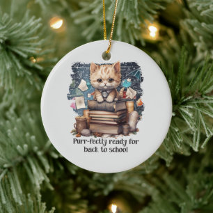 Purr-fectly Ready For Back To School Ceramic Tree Decoration