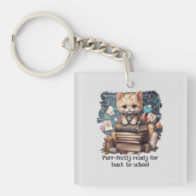 Purr-fectly Ready For Back To School Key Ring (Front)