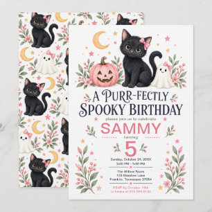 Purr-fectly Spooky Black Cat 5th Birthday Invitation