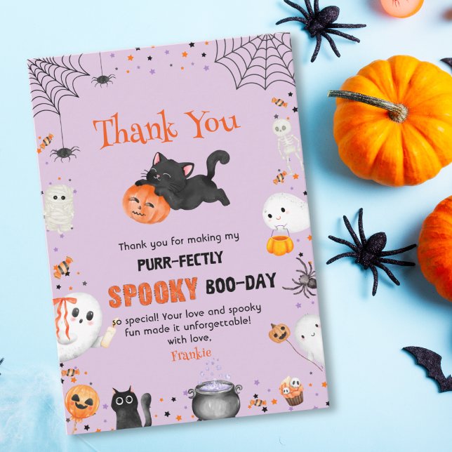 Purr-fectly Spooky Boo-day Cat Halloween Birthday Thank You Card (Creator Uploaded)