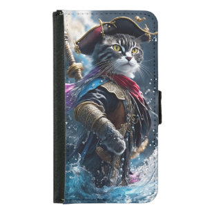 Purr-fectly Unique: Monocolor Cat Pirate Samsung Galaxy S5 Wallet Case