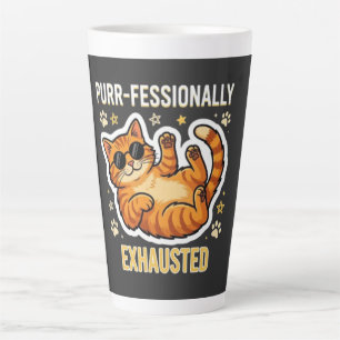 Purr-fessionally Exhausted Funny Lazy Cat T-Shirt Latte Mug