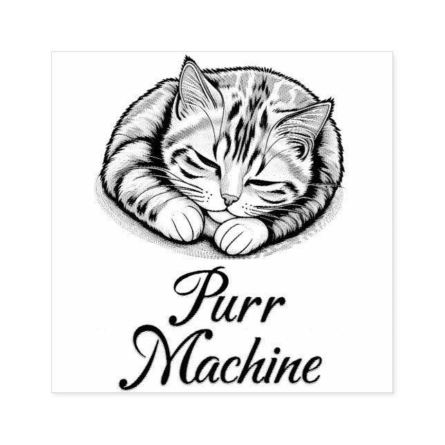 Purr Machine, Cute Sleeping Striped Cat  Rubber Stamp (Imprint)