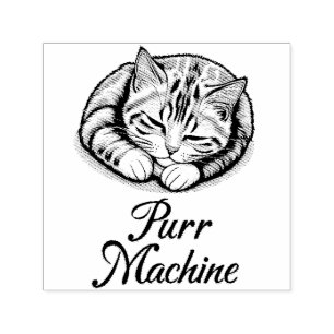 Purr Machine, Cute Sleeping Striped Cat Self-inking Stamp
