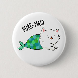 Purr-maid Funny Kitty Cat Mermaid Pun 6 Cm Round Badge