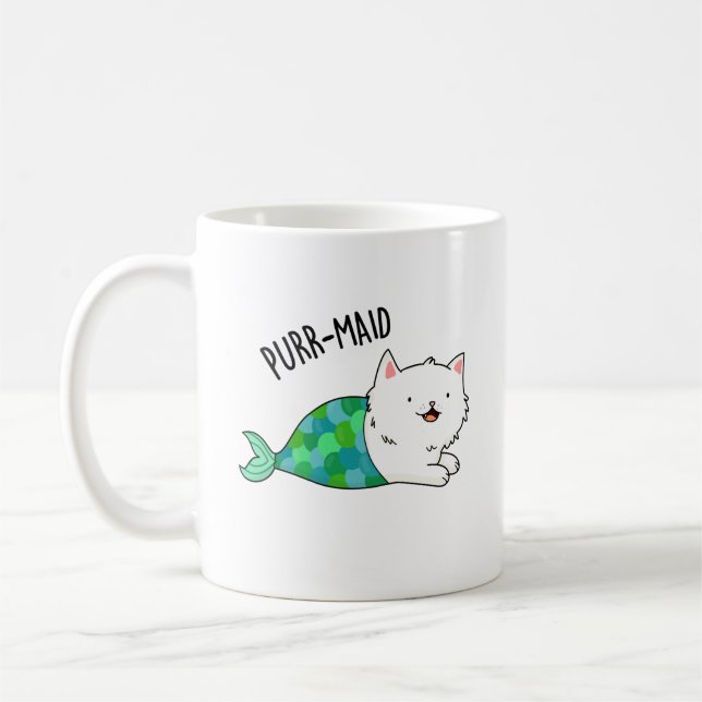 Purr-maid Funny Kitty Cat Mermaid Pun  Coffee Mug (Left)