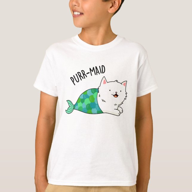 Purr-maid Funny Kitty Cat Mermaid Pun  T-Shirt (Front)