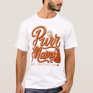 Purr Mama Crazy Cat Lady Embroidery Style T-Shirt