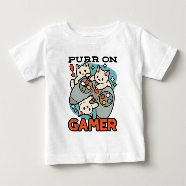 Purr On Gamer - Cute Cat Gaming Design Baby T-Shirt (Front)