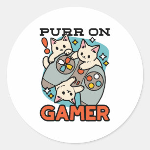 Purr On Gamer - Cute Cat Gaming Design Classic Round Sticker