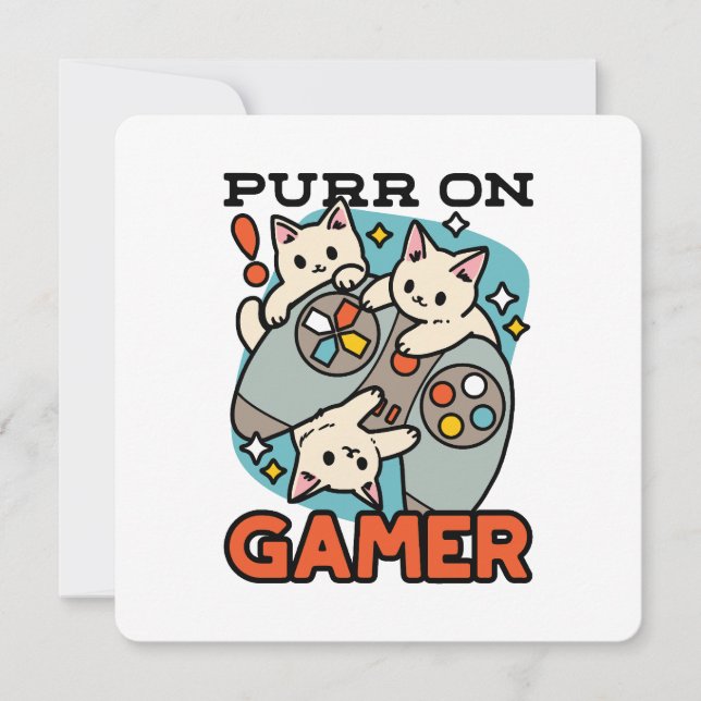 Purr On Gamer - Cute Cat Gaming Design Holiday Card (Front)