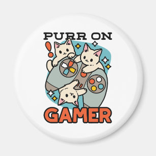 Purr On Gamer - Cute Cat Gaming Design Magnet