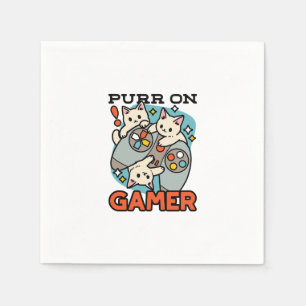 Purr On Gamer - Cute Cat Gaming Design Napkin
