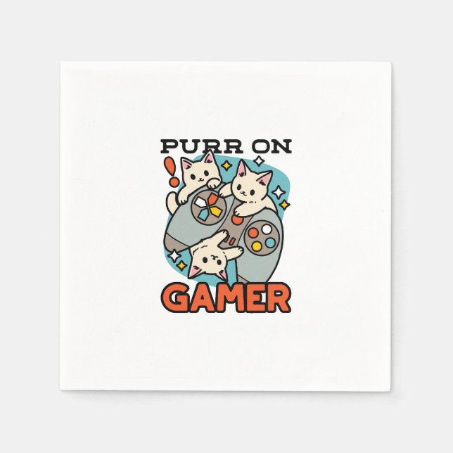 Purr On Gamer - Cute Cat Gaming Design Napkin (Front)